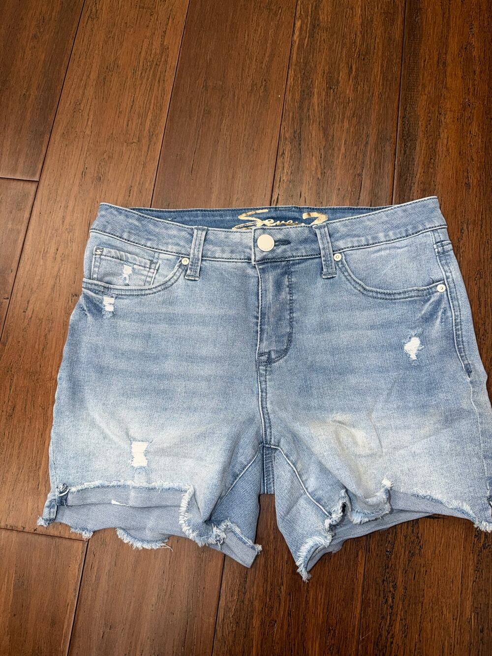 Seven7 Distressed Weekend Denim Shorts, size 8